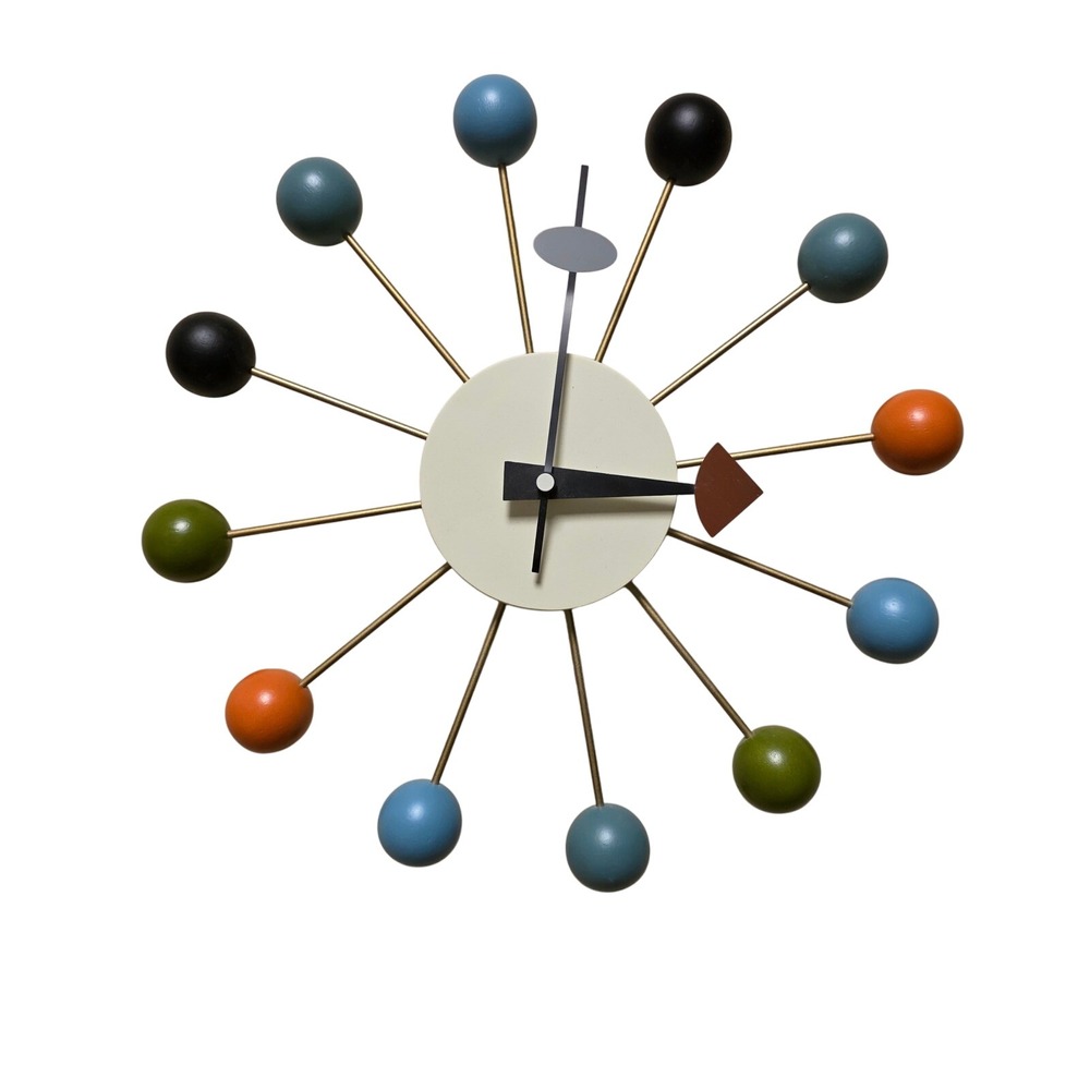 George Nelson Style Mid Century Modern Atomic Starburst Wall Clock Colorful Ball